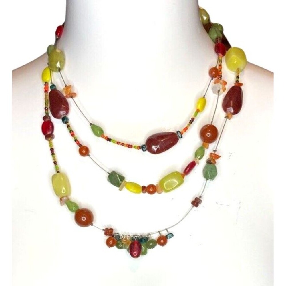 Chicos beaded wire necklace colorful teal green yellow orange boho earthy fun